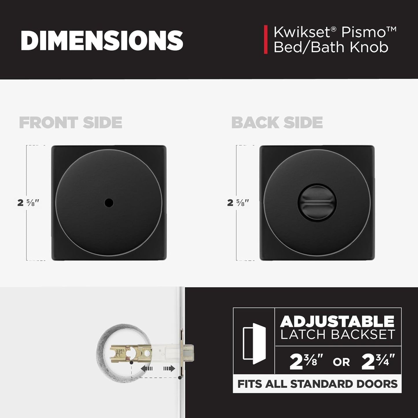Pismo Interior Privacy Door Knob with Lock, Door Handle for Bathroom and Bedroom, Matte Black Keyless Turn Lock Doorknob, with Microban Protection