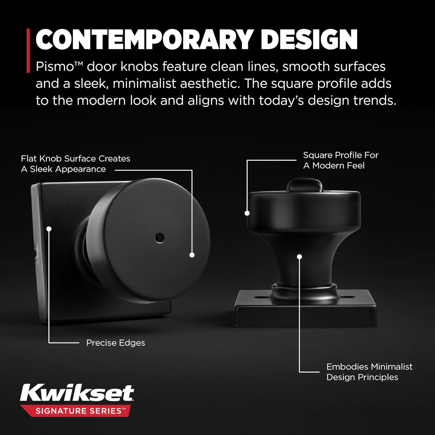 Pismo Interior Privacy Door Knob with Lock, Door Handle for Bathroom and Bedroom, Matte Black Keyless Turn Lock Doorknob, with Microban Protection