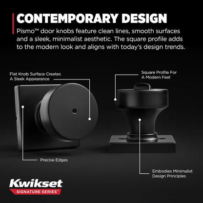 Pismo Interior Privacy Door Knob with Lock, Door Handle for Bathroom and Bedroom, Matte Black Keyless Turn Lock Doorknob, with Microban Protection