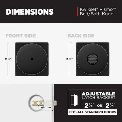 Pismo Interior Privacy Door Knob with Lock, Door Handle for Bathroom and Bedroom, Matte Black Keyless Turn Lock Doorknob, with Microban Protection